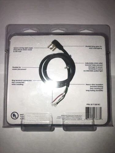 Universal Dryer Power Cord 6' 4-Wire 30 amp Whirlpool 8171381RC Shanova Parts